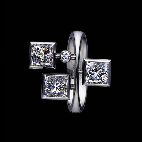 New 925 Silver Ladies Square Hip Hop Geometric Stereo Diamond Ring - Picture 5 of 5